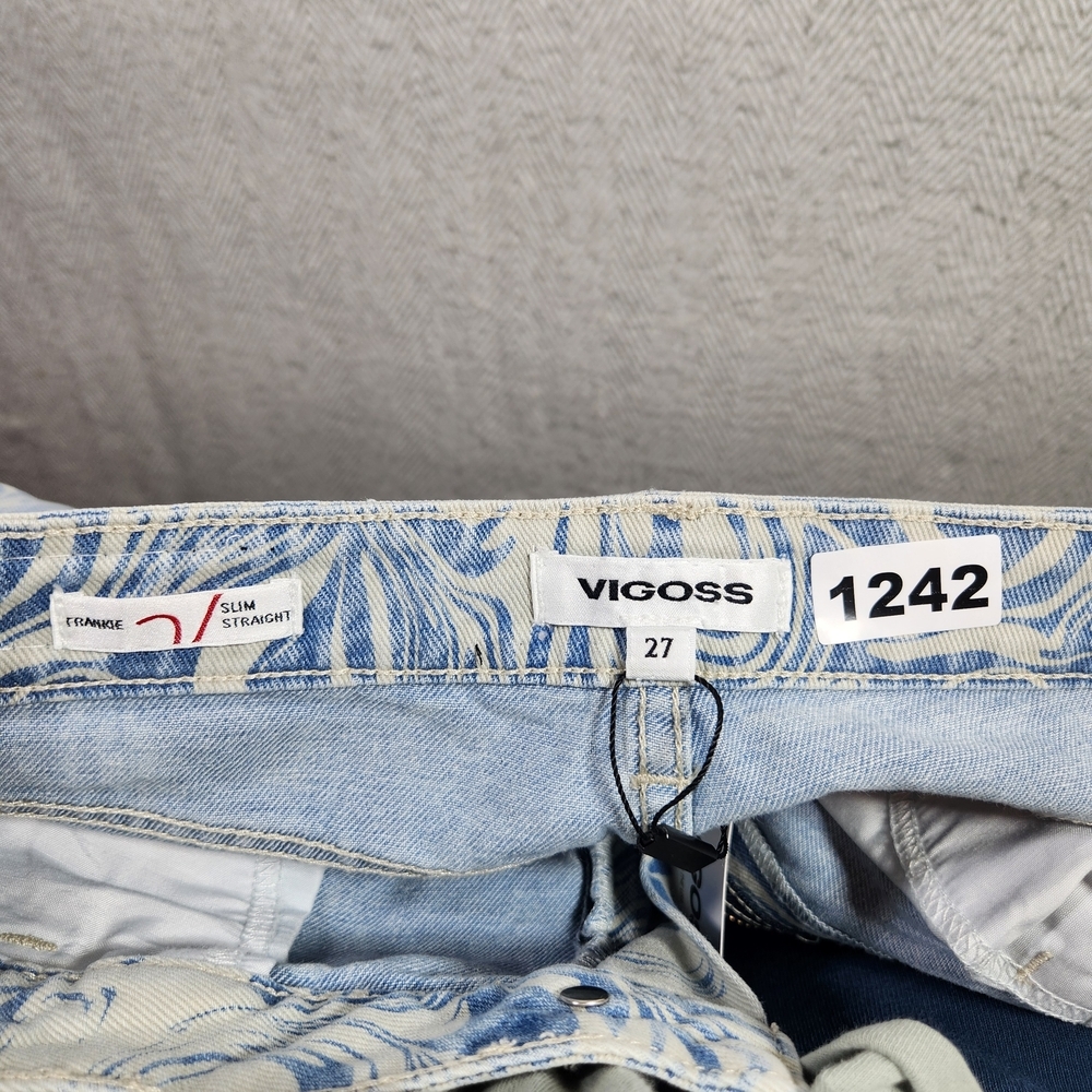 Vigoss Womens Slim Straight Size 27 Light Blue and White Swirl Patterned Jeans - Picture 3 of 10